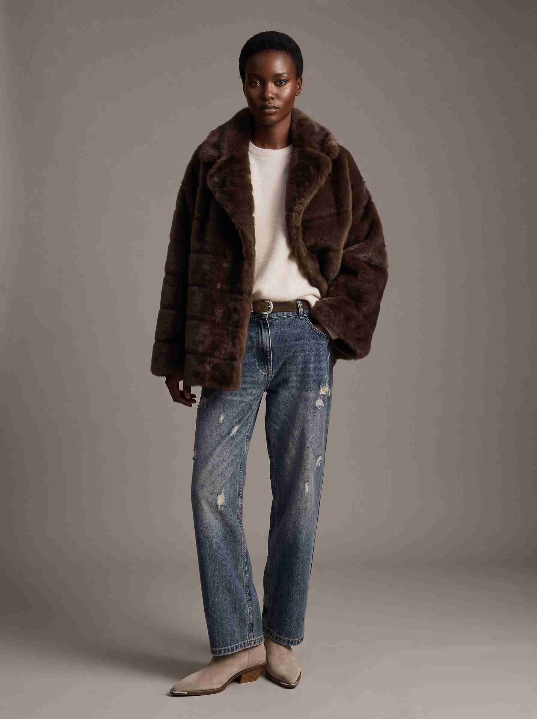 2026 IG Women Notched Lapel Mink Fur Coat Mid Length Loose Long Slve Elegant Warm Winter Outer Jacket S2610160BAF