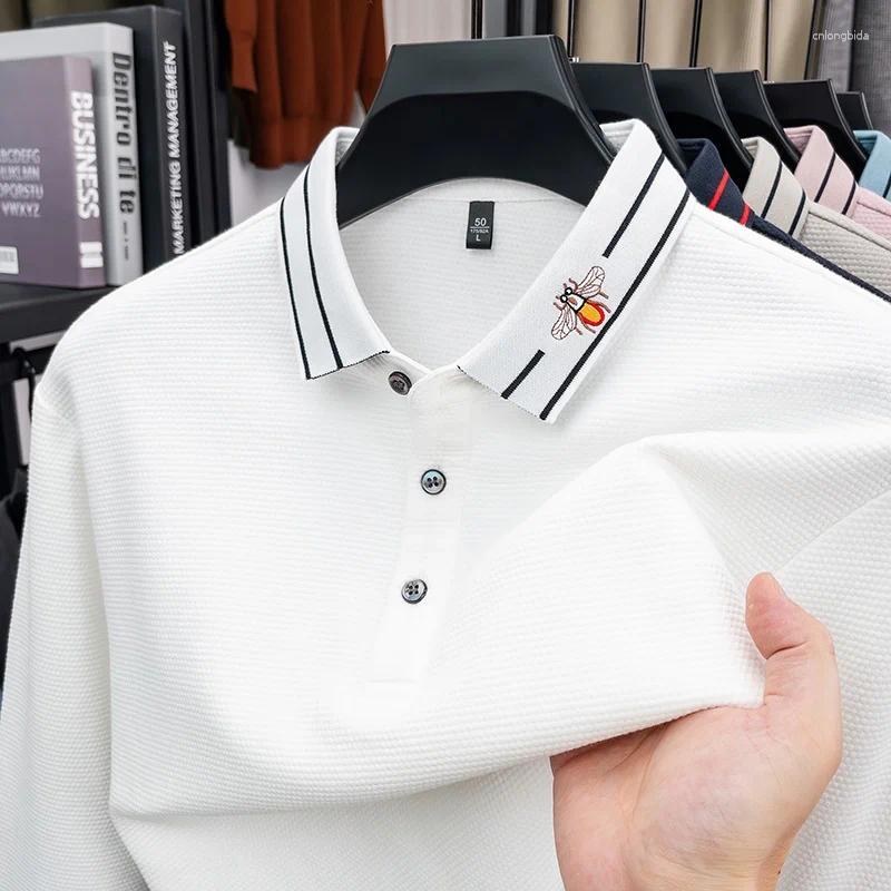 Luxury Brand Men's Embroidery Polo Shirt Autumn Soft Cotton Long Sleeve Solid Color Lapel T-shirt Casual Business Wear