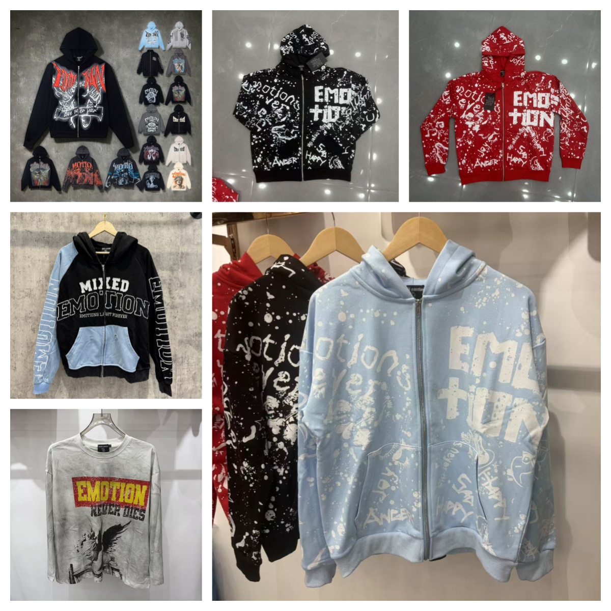 designer mixed emotions hoodie new zip up hoody jacket fashion trends clothes us street mixed emotion long sleeve shirt hip hop cotton high quality