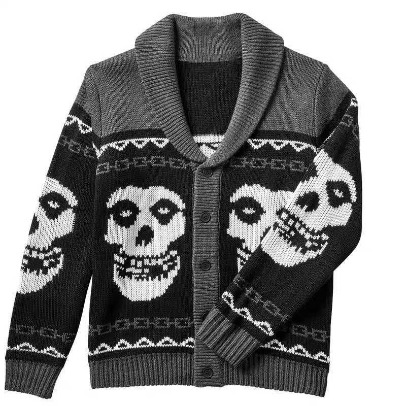 Portrait Spring Autumn Print Y2k Harajuku Sweater Fashion Men And Women Long Slves Winter Gothic Ghost Knitted Cardigan Coat M261016