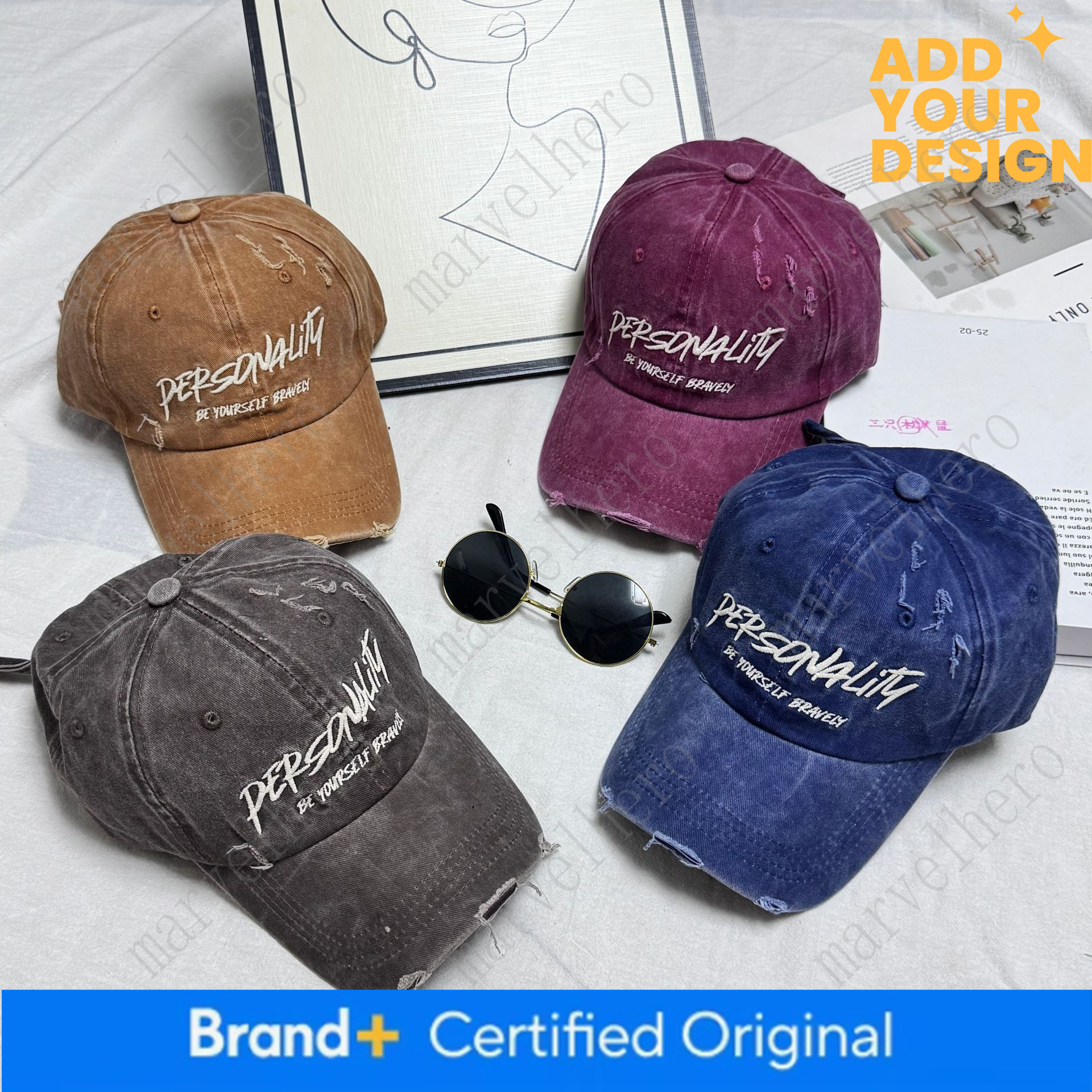 Washed Denim Distressed Baseball Cap For Women American Retro Style Face Slimming Duckbill Brim Large Head Circumference Versatile Hat
