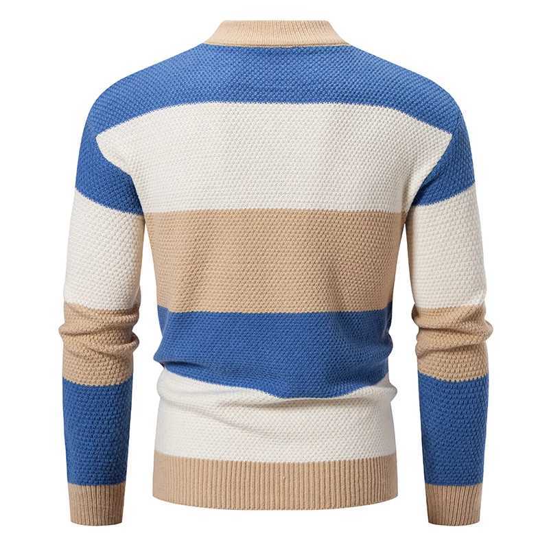 Men Fashion Sweater Patchwork Knitted Autumn Winter Mock Neck Long Slve Knit Pullovers Mens Youthful Vitty Casual Sweater M261016