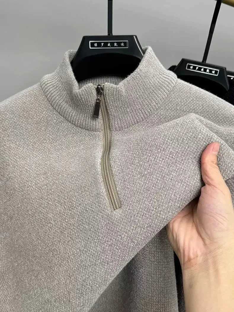 half zipper men's knitted Fashion sweater autumn winter warm plush comfort high quty solid color half high collar pullover M261016
