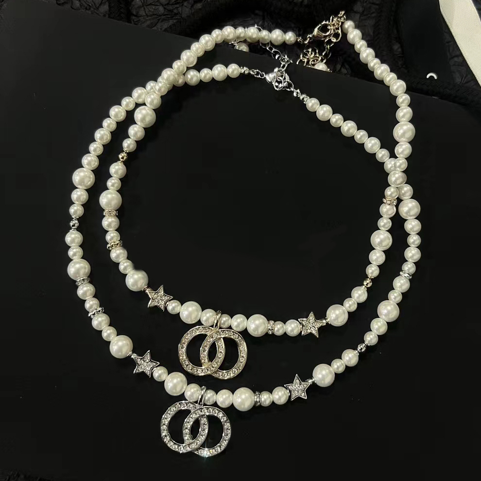 High Quality Crystal Necklace Star Pendants Brass Copper Choker Pendant Necklaces Classic Pearl Chain for Womens Jewelry Accessories Gifts Charm Nec