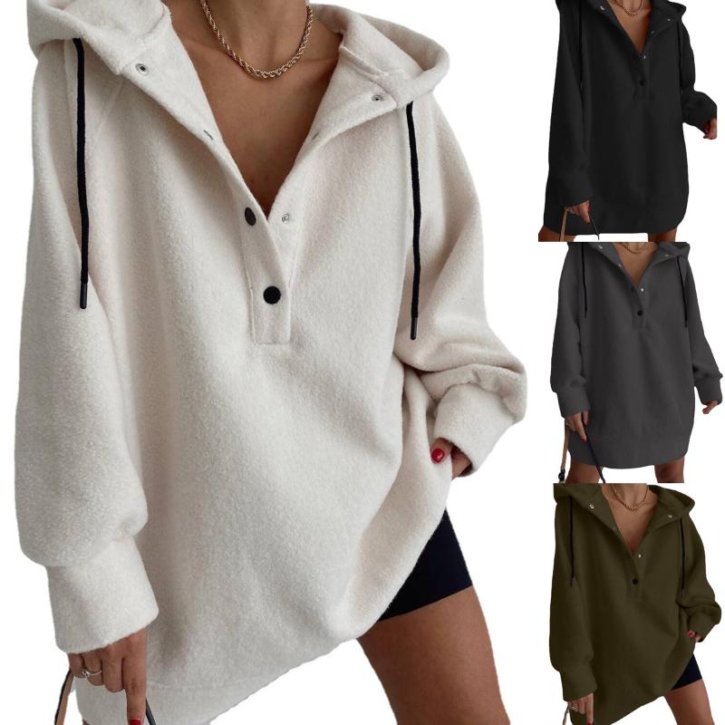 Sweat-shirt polaire à capuche surdimensionné pour femmes, pull décontracté à manches longues, couleur unie, Streetwear, haut d'hiver
