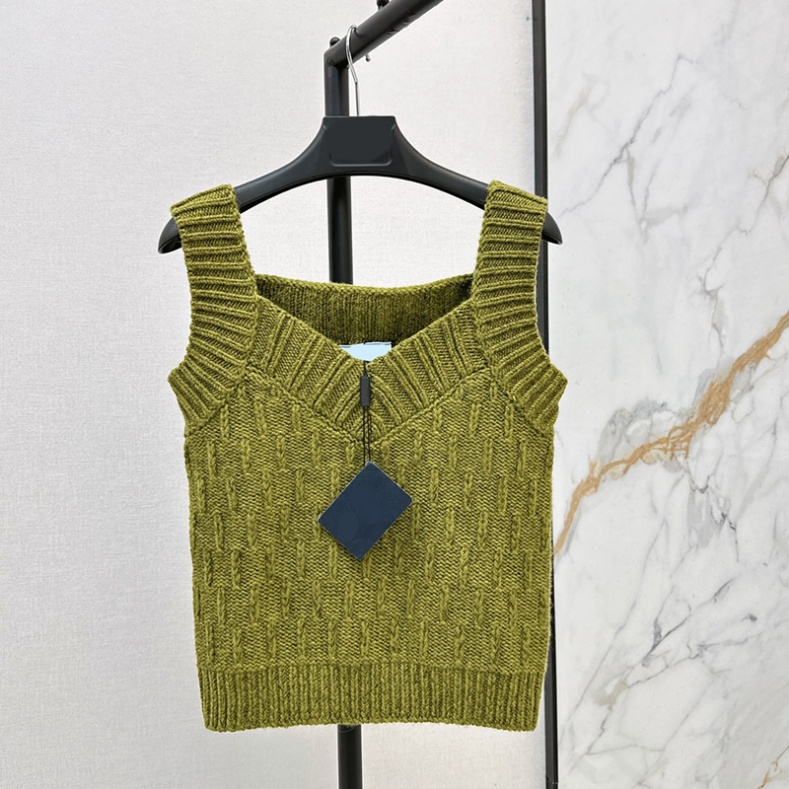 Women Sexy Olive Tank Top Sleeveless Cropped Knitted Wool Slim Fit Camisole Summer Ribbed High Elastic Brand Mini Holiday Vest