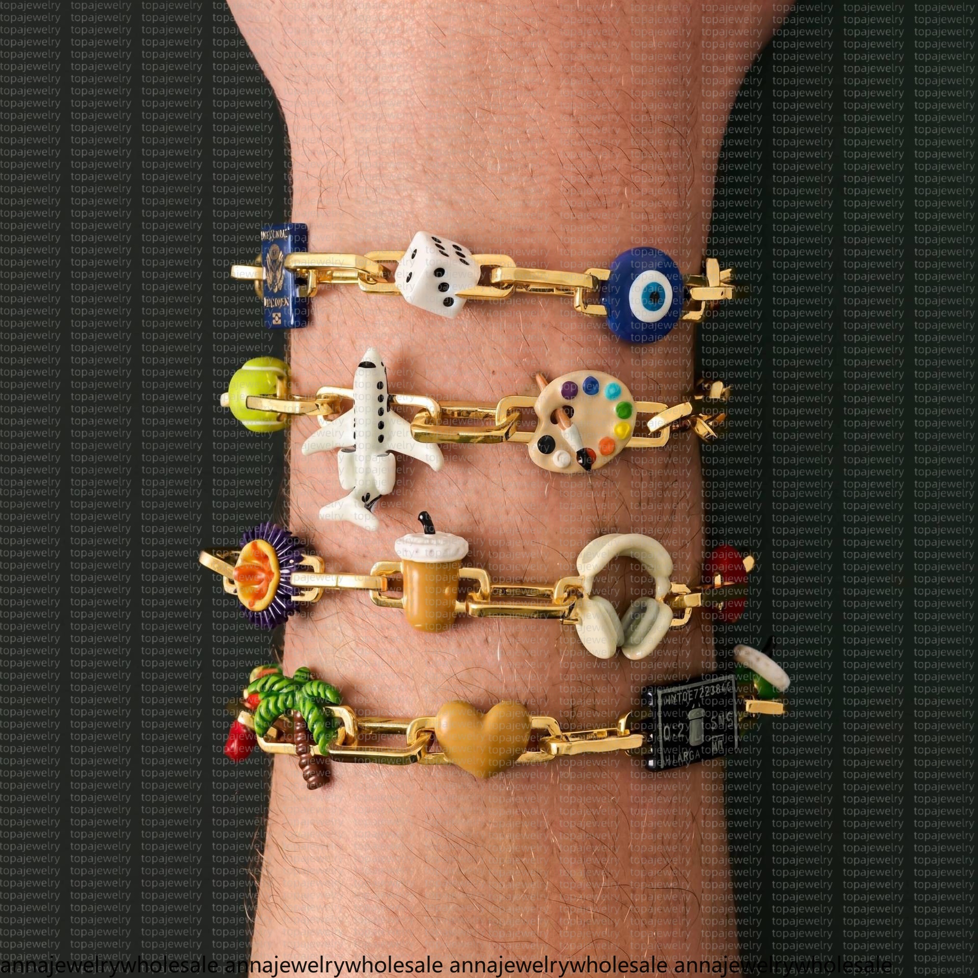 Poubel bracelet charm jewellery designer for women Passport Cigar Beer Boat Cartoon mens bracelet Splicing Spring Buckle DIY Bracelet luxury jewelry
