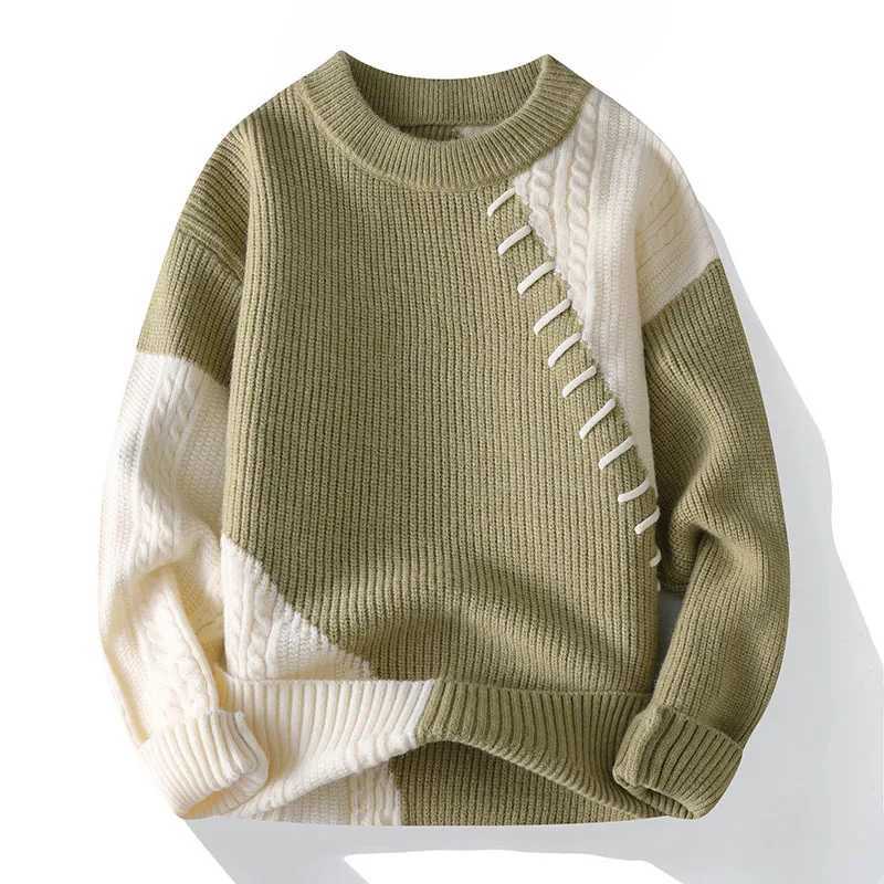 winter Men's and new autumn pullover round-neck chunky knit long-slve striped sweater warm casual knitwear M261016