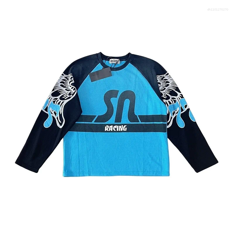 Satoshi T-shirts Cotton Oversize Black Splice Red Blue Racing Long Sleeve Men Women O-Neck Wash T Autumn
