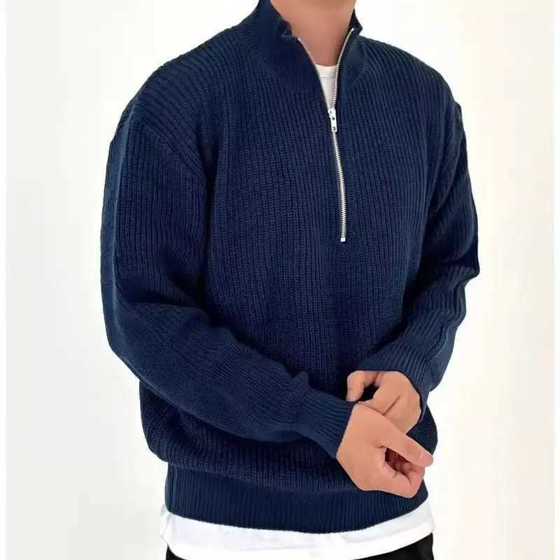 Knitting Men's Autumn Jacket Winter Korean-Style New Half Zip Sweater Casual Minimst Solid Color Outerwear M261016