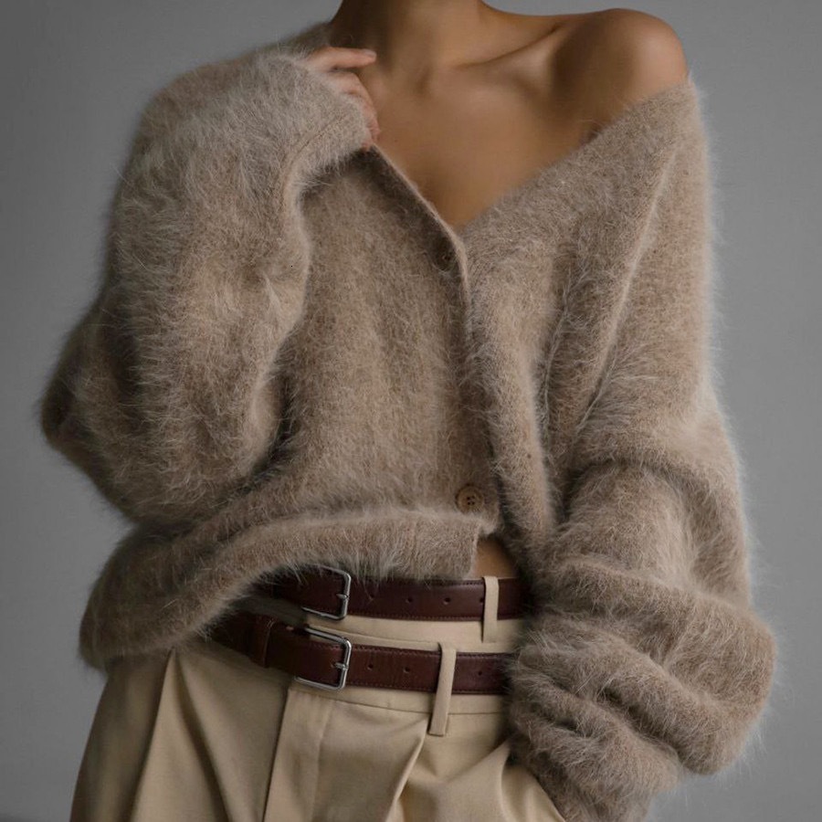 2026 Cross-Border Hot Sale Autumn/Winter Women's Faux Mink Cardigan, Loose-Fit Lazy Style Sweater Coat, Soft Long-Sleeve Knitwear For Women Man