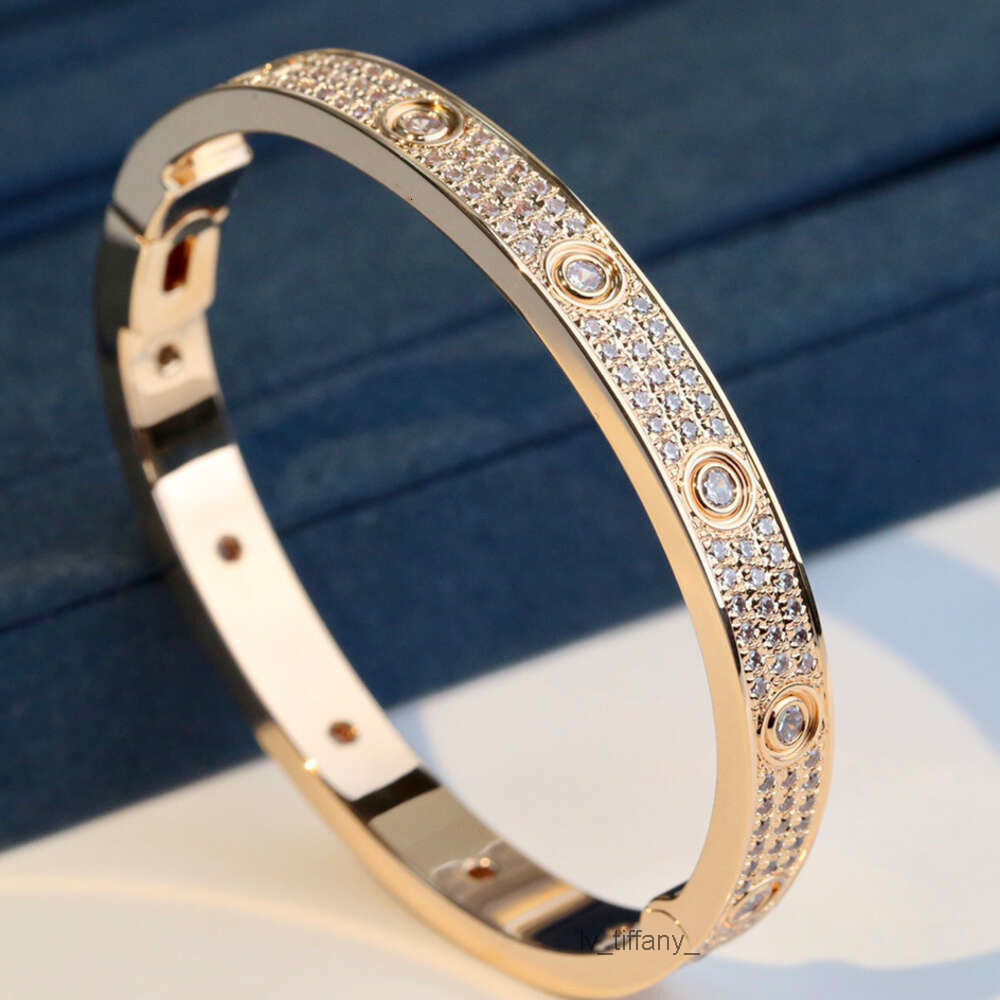designer bracelet bangle for women men V-GOLD plaed gold bangles inlaid 10 CZ diamond 2 3 row 4MM 6MM w nail braceles designer jewelry valenines day