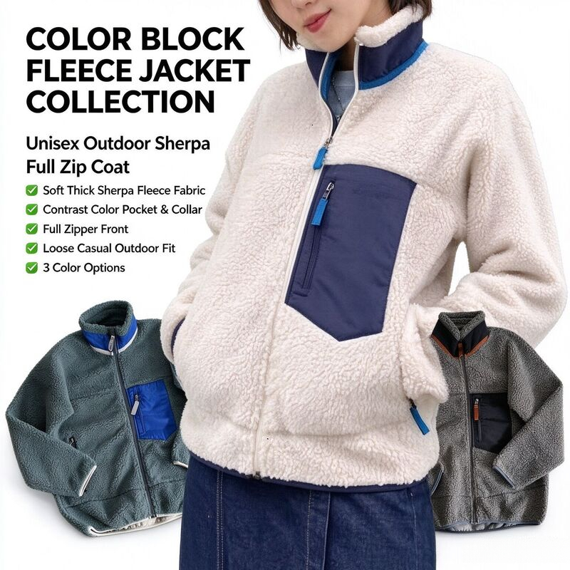 pattago niajackets Fleece Jacket Mens Sherpa Full Zip Stand Collar Thick Warm Teddy Coat Designer Classic Retro Outdoor Winter Casual Unisex Long Sl