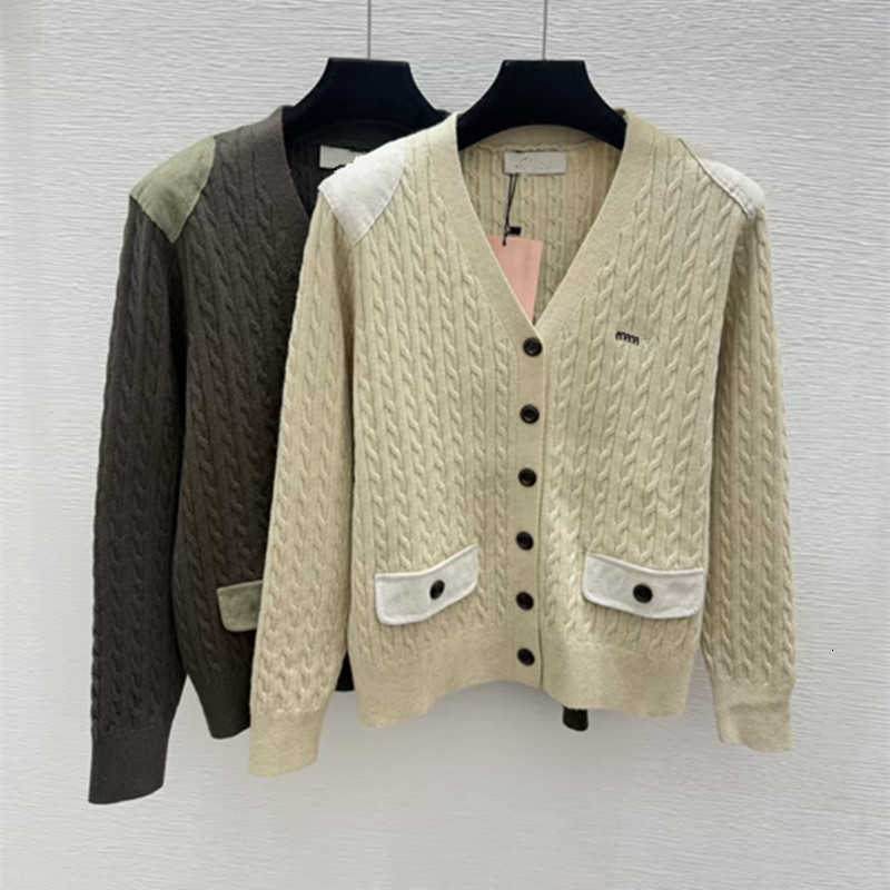 Women's Sweaters designer woman autumn new versatile top: V-neck long-sleeve knitted cardigan with faux pocket design and cable knit pattern