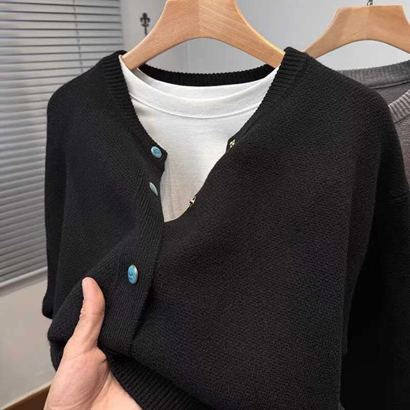 Casual 2026 American New Men's Solid Color Cardigan Sweater Baseball Collar Knitted Outerwear Y2K Vintage Button-Up Knitwear M261016
