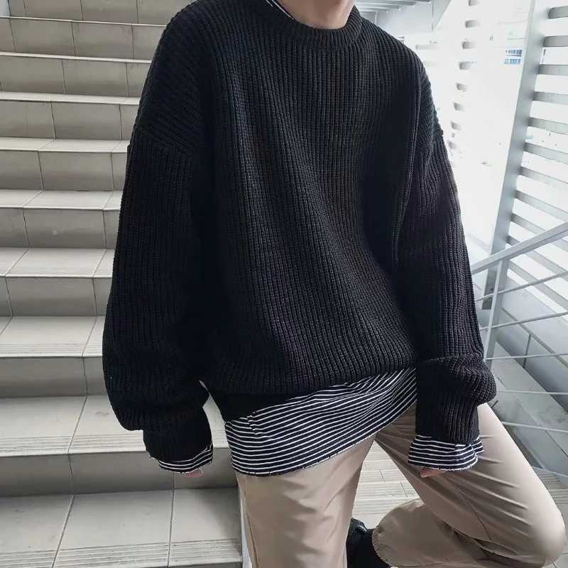 Base Crew Neck Men Thickened Shirt Fall Winter Boys Plain Knit Sweater Man Loose Warm Sweater Soft Casual Gent Commuter Jacket M261016
