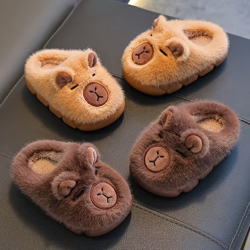 Autumn Winter Warm Cotton Slippers Cute Capybara Kids Slip-On Shoes Boys & Girls Soft Non-Slip Lightweight Youngsters Footwear J261019
