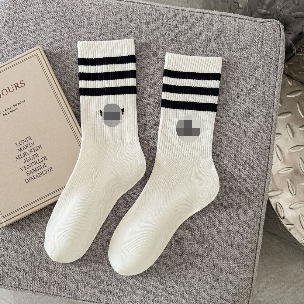 Sports Socks Men's Socks Womens Socks Spring and Autumn Black Three Bar Medium Tube Tide Socks High Tube White Cotton Socks