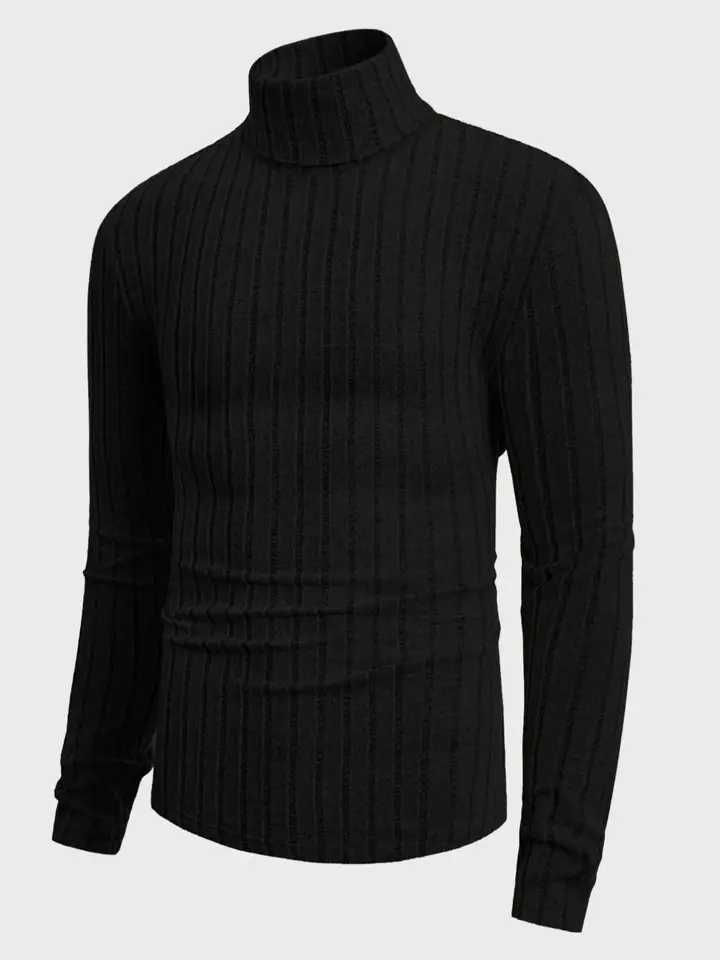 Sweater Men's Slve Turtleneck Long Vertical Striped Slim Fit Ribbed Knit Pullover Casual Stretch Base Layer Tops M261016