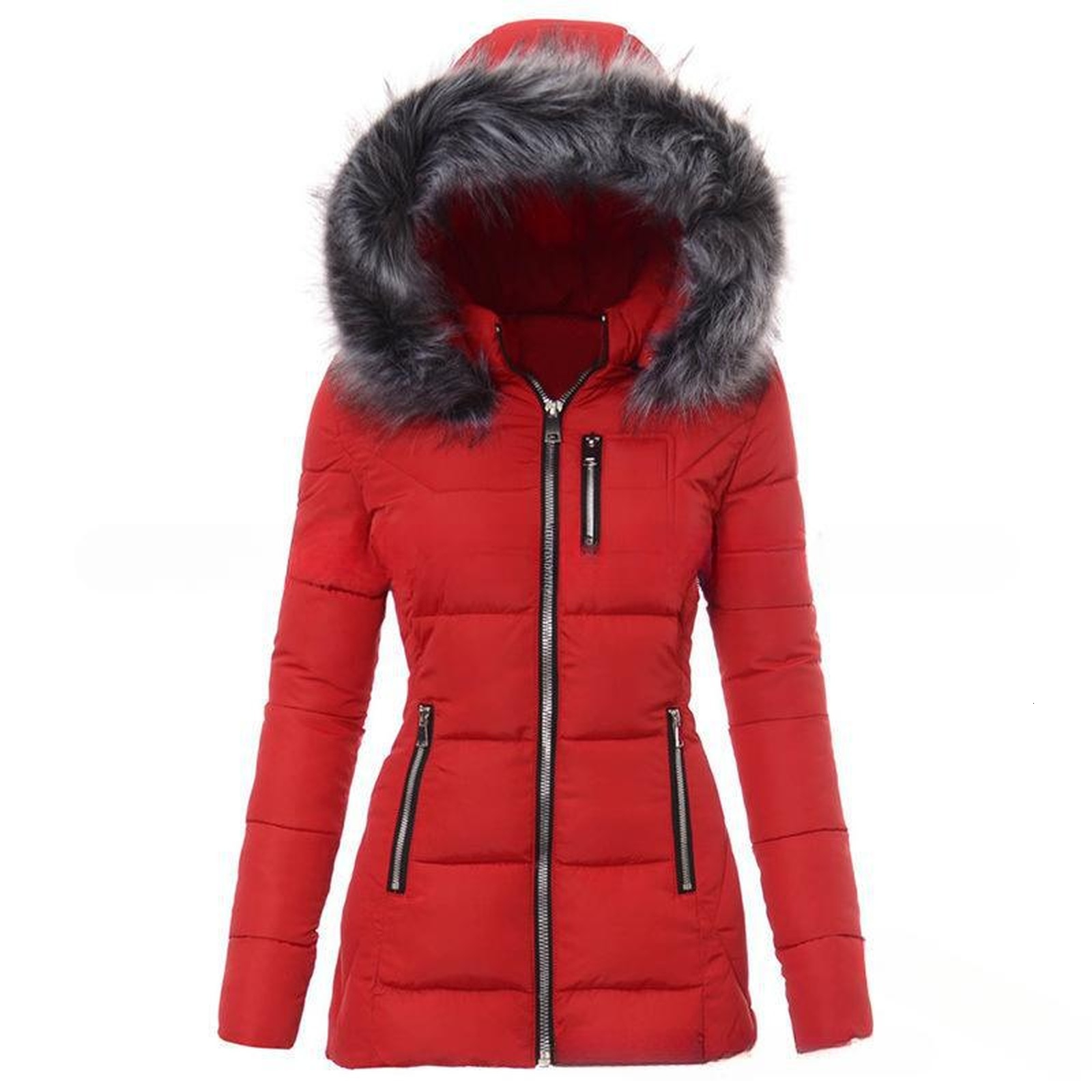 Women Puffer Down Jacket Coat Faux Fur Women Down Clothes Womens Parkas Thicken Outerwear Hooded Winter Coat Female Jacket Cotton Padded