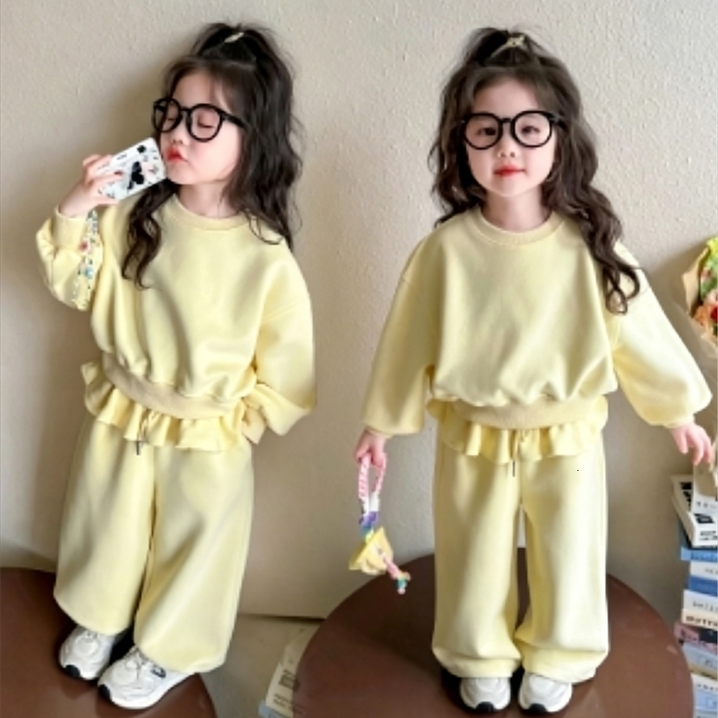 Girls Set 2026 Spring and Autumn Sports Ballet Style Children Hoodie and Pants Stylish Two-piece Set Fashionable Outfit 260929