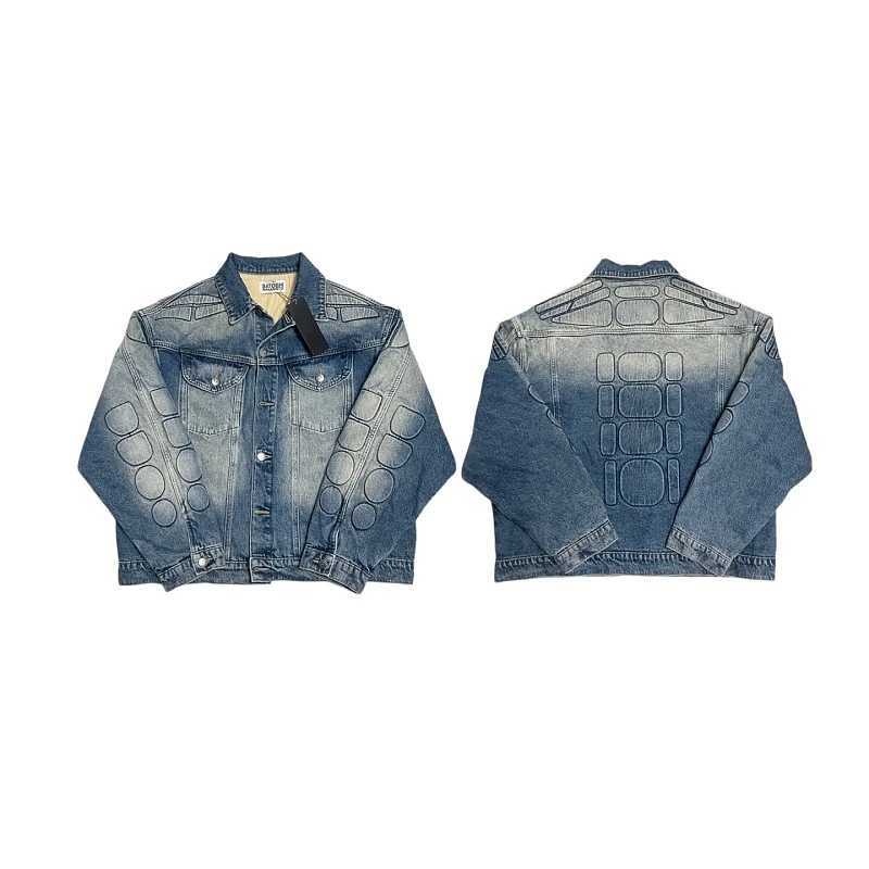 Vintage Washed Satoshi Denim Jacket 3D Armor Line Stitching Oversized Streetwear Jean Jacket T261019