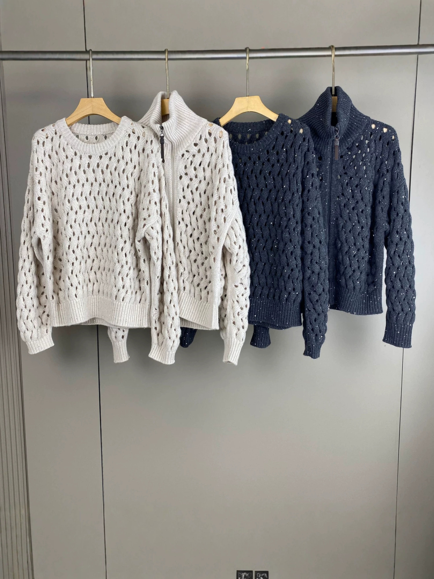 Autumn/Winter New Collection: BC Old Money Style Cashmere Wool Sequin Hollowout Knit Sweater, Commute Cardigan