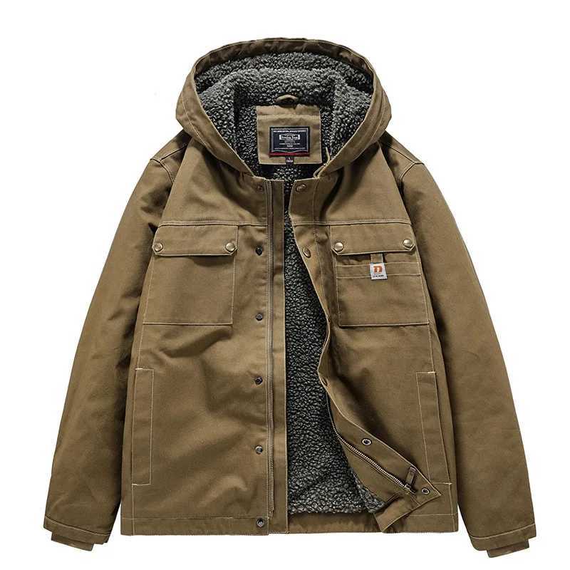 New Fashion Men Hooded Fleece Warm Down Jackets Casual Fit Coats Quality Male Cotton Multi-pockets Cargo Jackets Tooling Coats 4 T261019