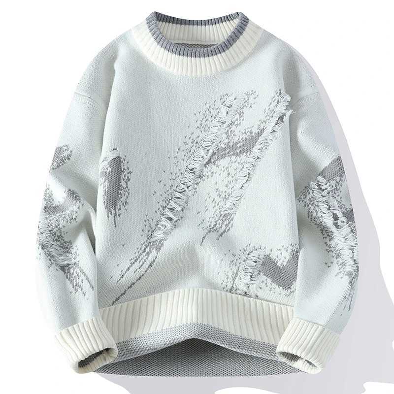 Trendy Autumn High Ripped Strt Knit Sweater 2023 Fashion Hip-Hop High Quty Pullover Outdoor Loose and Warm Thick Strt M261016