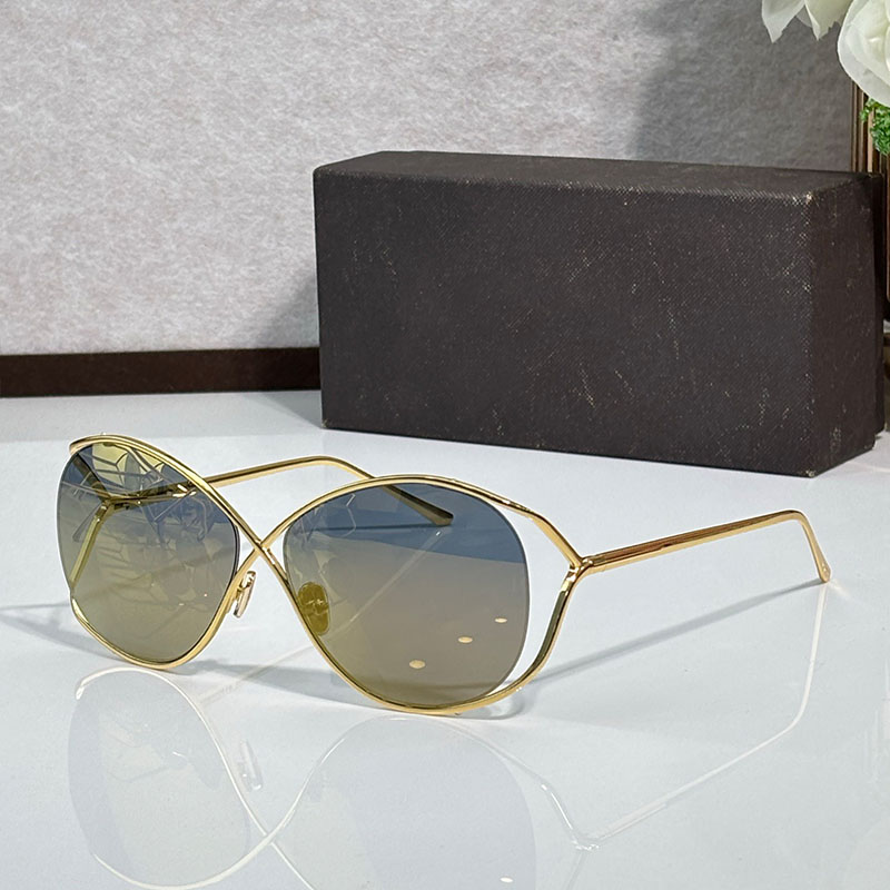 Fashion designer mens womens sunglasses TF1067 metal butterfly shaped oval sunglasses mirror blue gradient lenses X hourglass shaped glasses fashion
