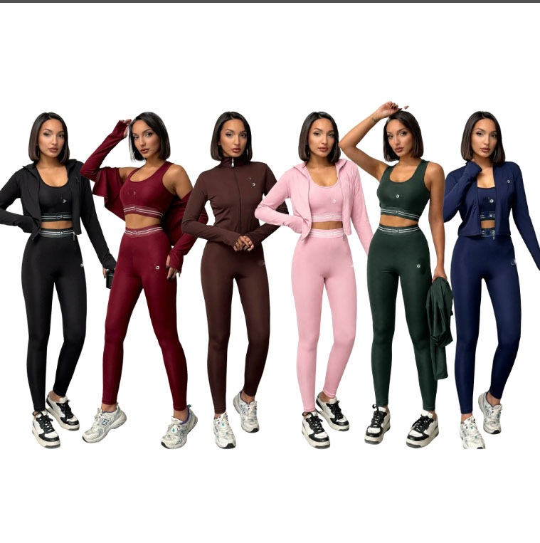 Casual women's slim Tracksuits fashion short jacket & vest & jogging pants yoga three piece sets high elasticity women running Track suit