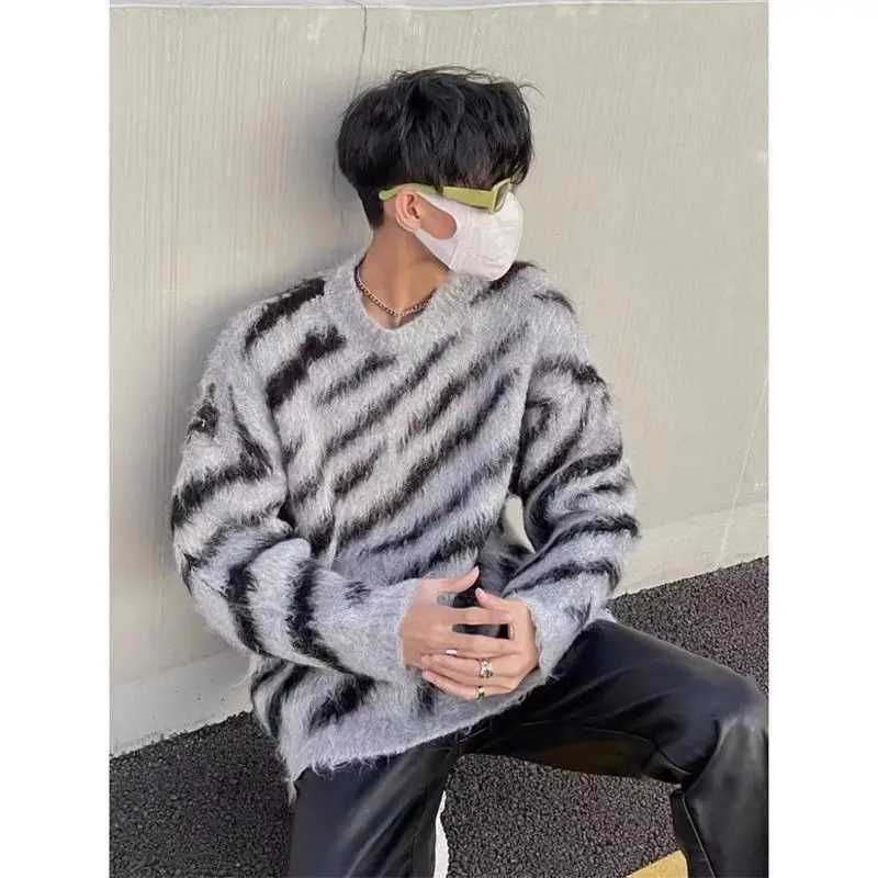 Men's Zebra Sweater American Retro Round Neck Pullover Knitted Sweater Jacket Trendy Brand M261016