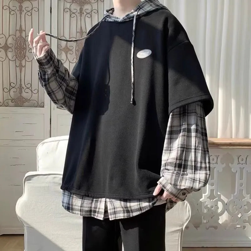 Retro Hoodie Twopiece Shirt Patchwork Harajuku Wind Top Spring Autumn Loose Comfortable Casual Kahaki Y2k Jacket 261019