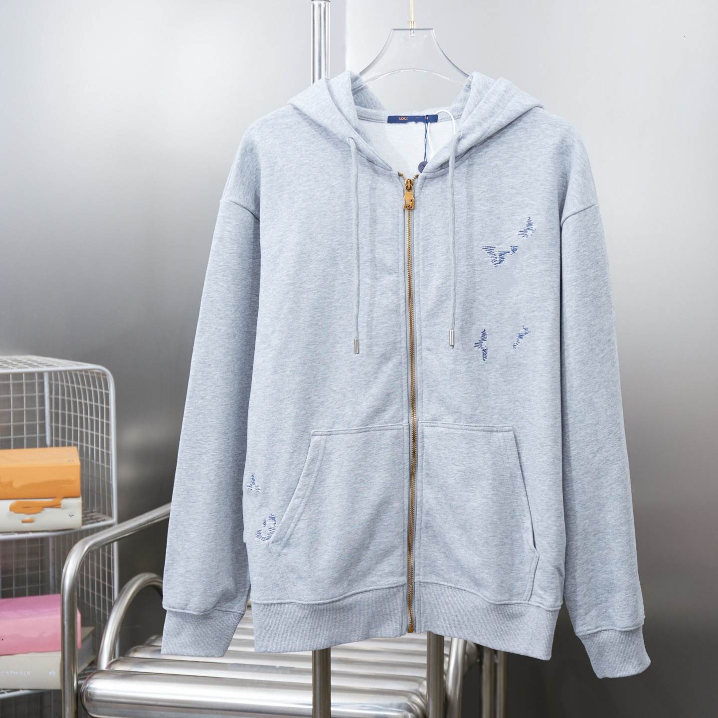 Cross-border high-end brand, new designer luxury autumn collection: dotted embroidery letter logo hooded zip-up sweatshirt for men and women