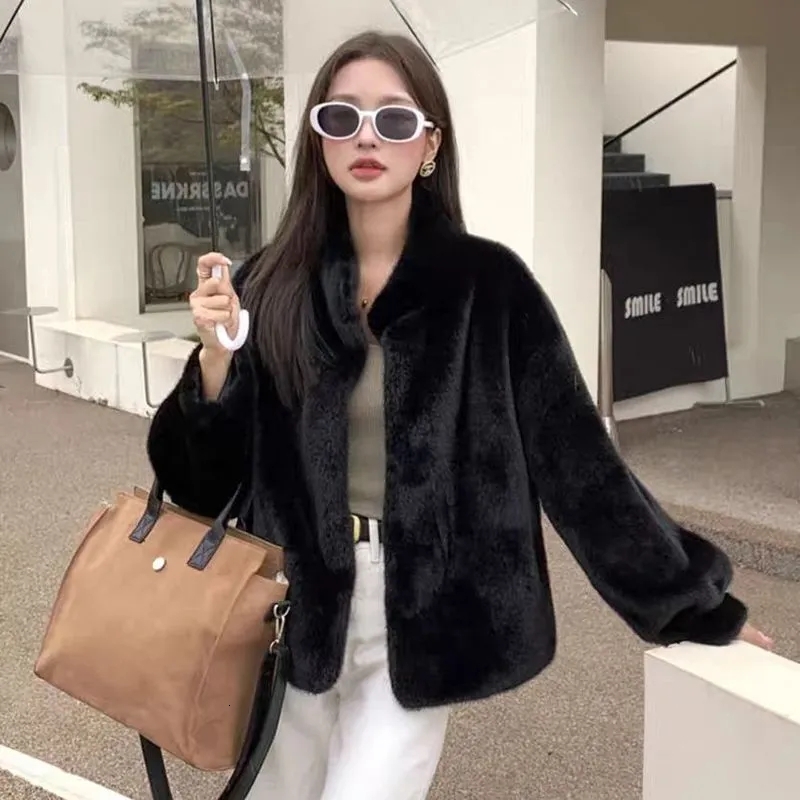 Autumn Winter New Fashion Thick Stand Collar Women S Short Mink Eco Friendly Fur Coat Female Warm Outwear Top