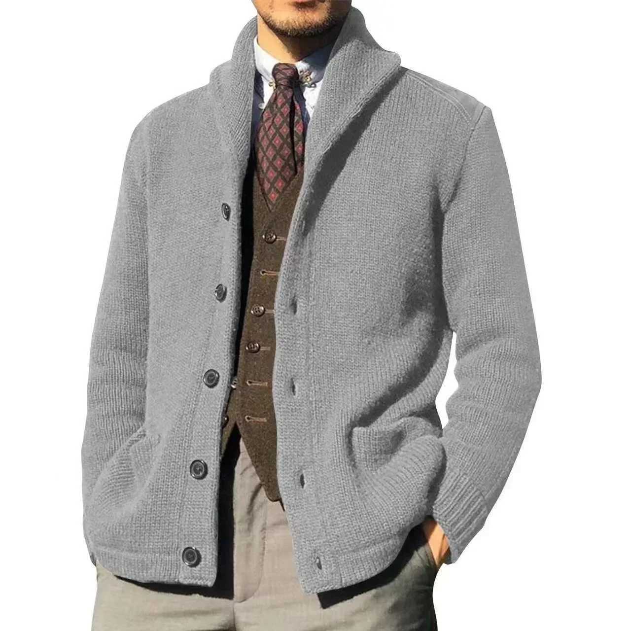 Cardigan Men Turn Down Coat Collar Sweaters Coats Full Slve Casual Regular Splice Single Breasted Pockets Autumn spring M261016