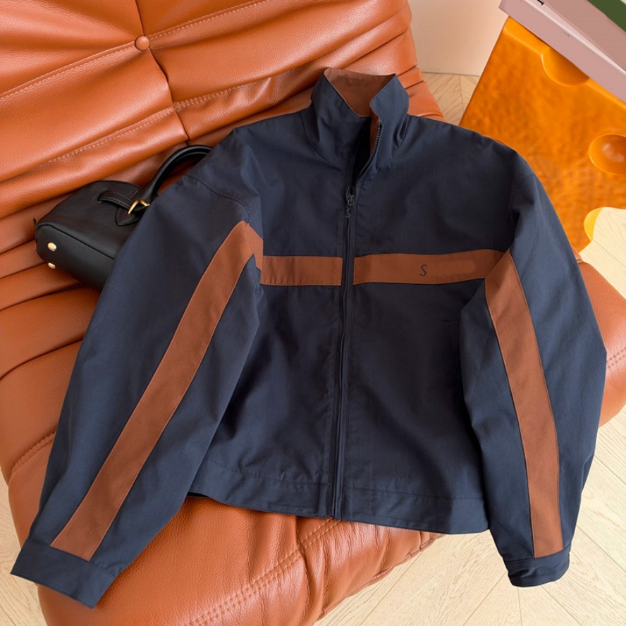 Women Brand Chic Loose Jackets Designer Contrast Color Striped Stand Collar Jackets Outdoor Sports Windproof Casual Outerwear