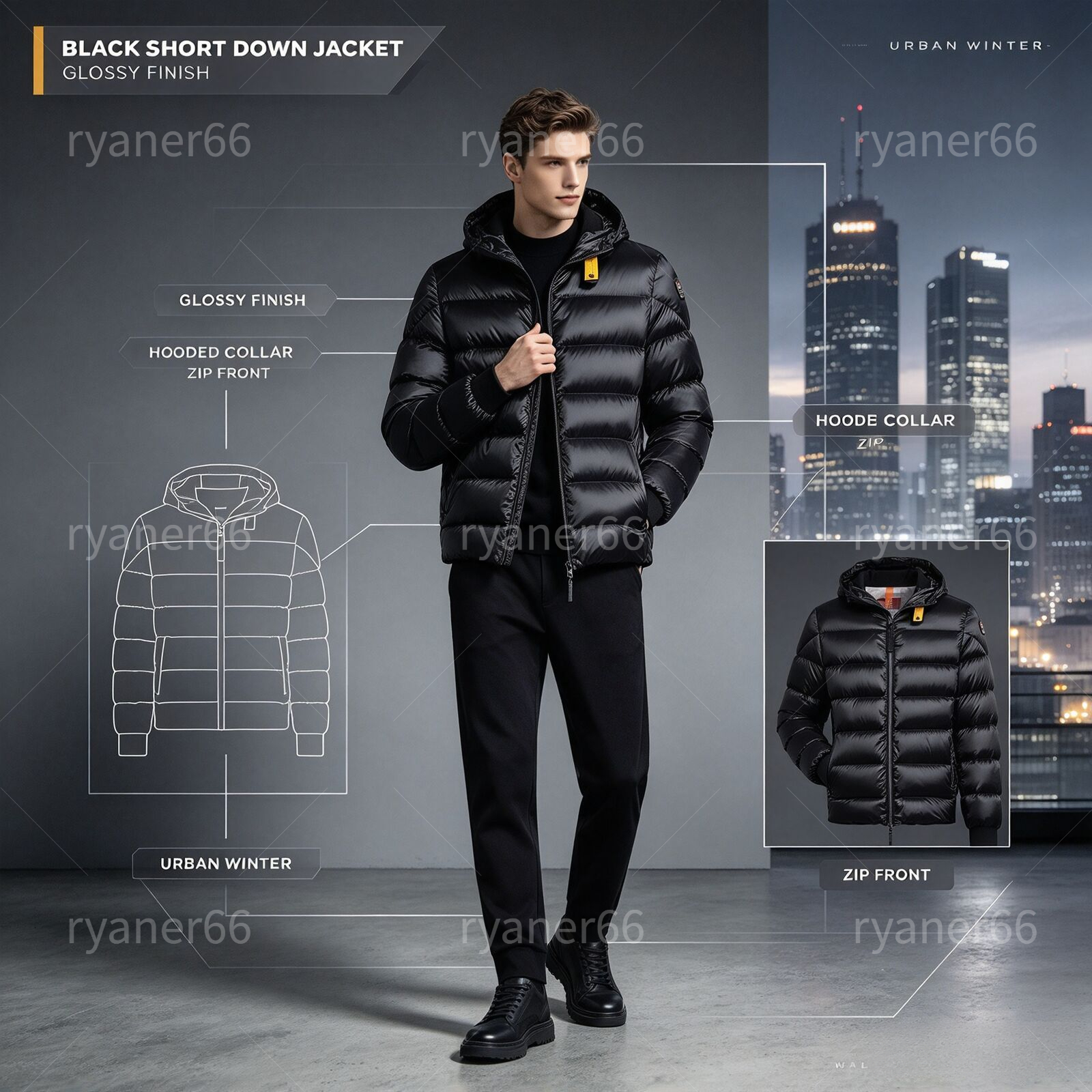 skydiving hooded high-end men's thickened white duck down quilted down jacket, windproof and warm trendy coat jacket luxury Design casual fashi
