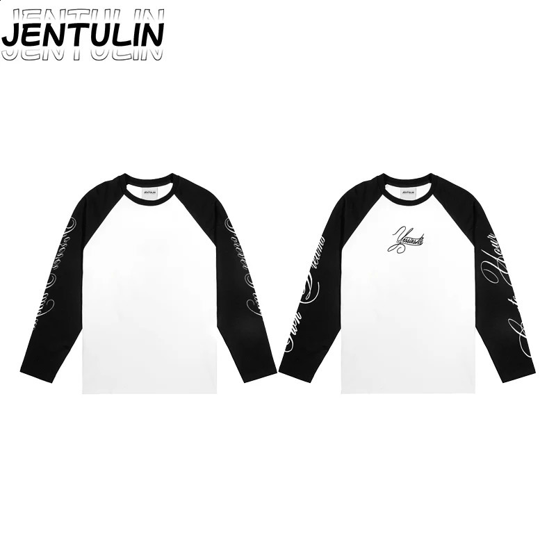 Men Black White Spliced Long Sleeved Printed T-shirt Korean Women's Clothing Pullover High Street Comfortable Breathable Tee Top 261017