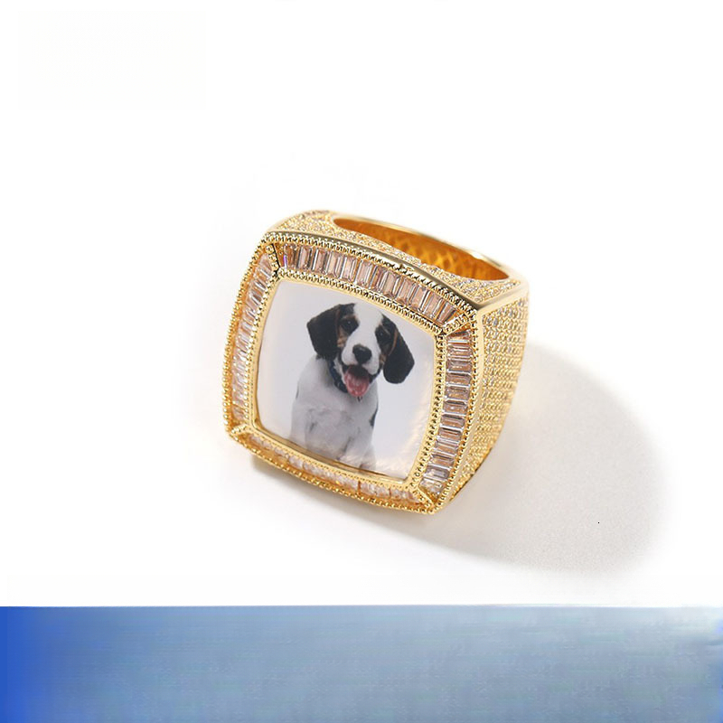 New Creative Personality DIY Photo Out D VVS Diamond Block Hip Hop Cool Men's Copper Inlaid moissanite High-end Ring Luxury Luxury Iced Iced