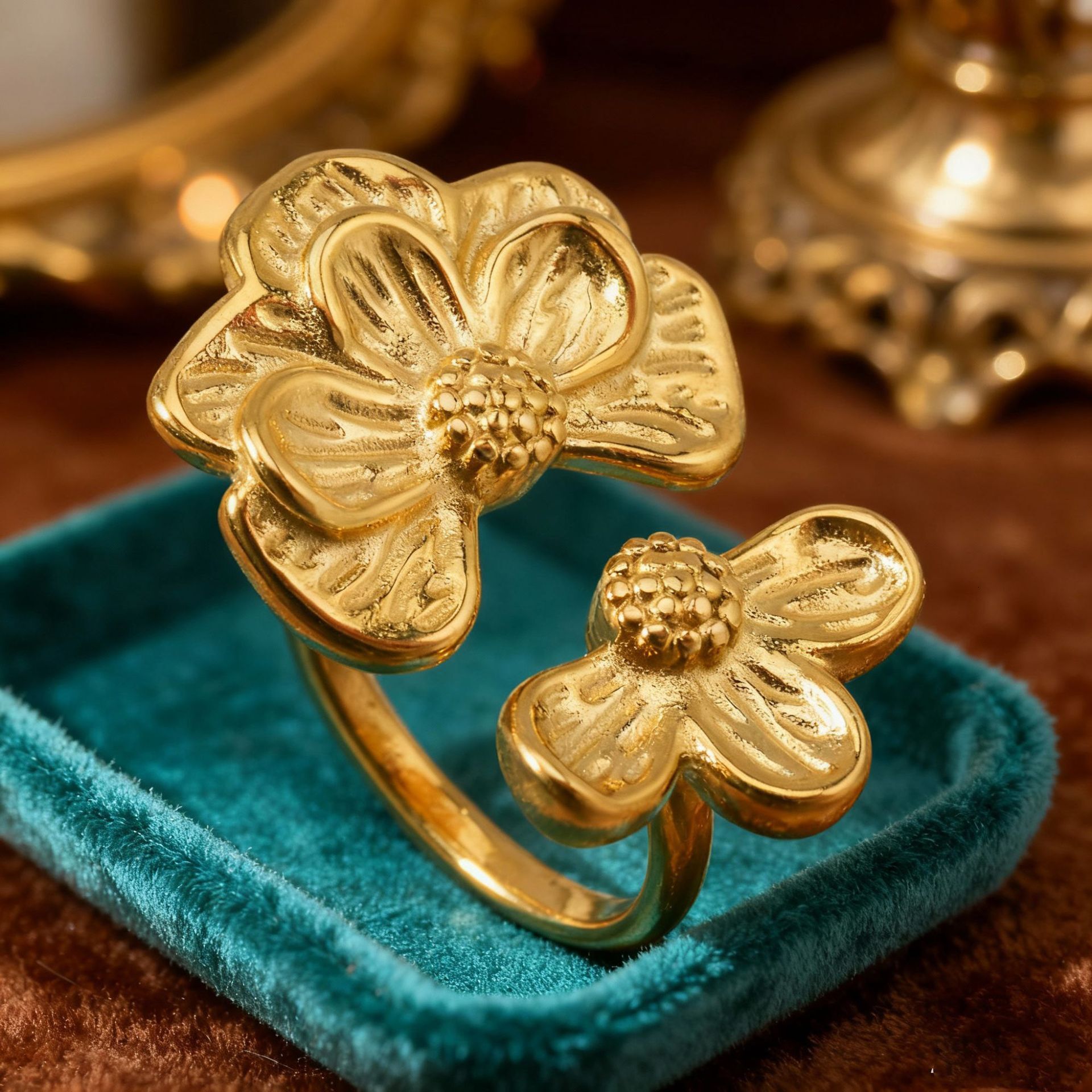 New retro-style, uniquely designed, engraved stainless steel ring, sophisticated and elegant piece, featuring a vibrant floral arrangement, perfect