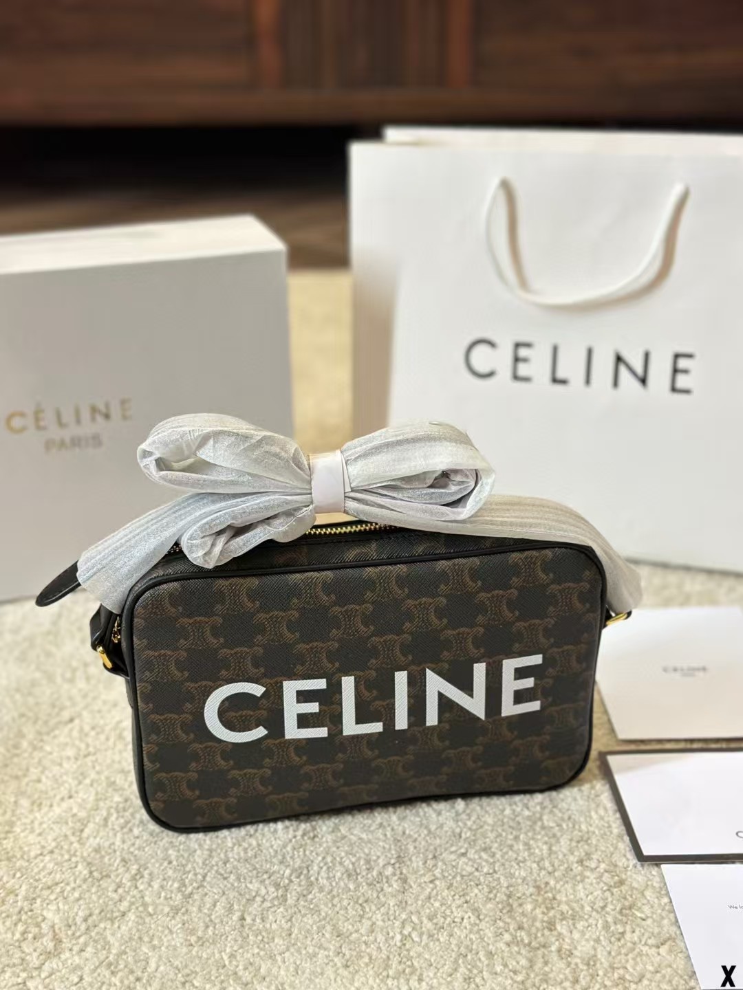 Designer Christian CD Brown Monogram Canvas Camera Bag White Letter Print Zip Crossbody Shoulder Handbag for Women Casual BO27