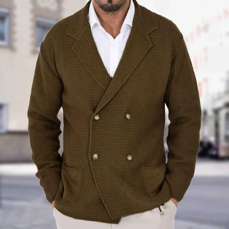 Sweater Breasted Vintage Coats Double Men's Cardigan Knitted Solid Color Knit Blazer Knitwear Winter Male Long Slve Jumpers M261016