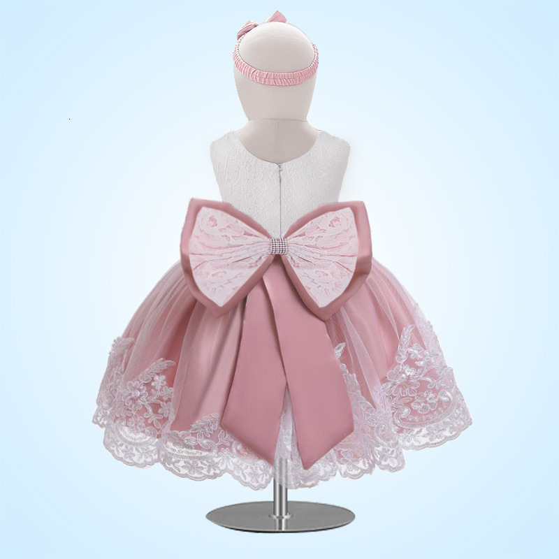 Birthday Party Dresses For 12M Baby Girl Christmas Embroidery Floral Big Bow Wedding Tutu Gown Girls Pink Formal Gala Costume 250821