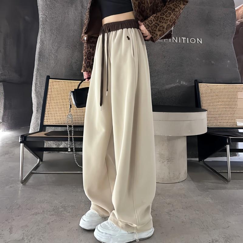 Pantalon de survêtement de styliste, taille haute, jambes larges, bloc de couleurs, cordon de serrage épissé, décontracté, ample, sport, Long, au