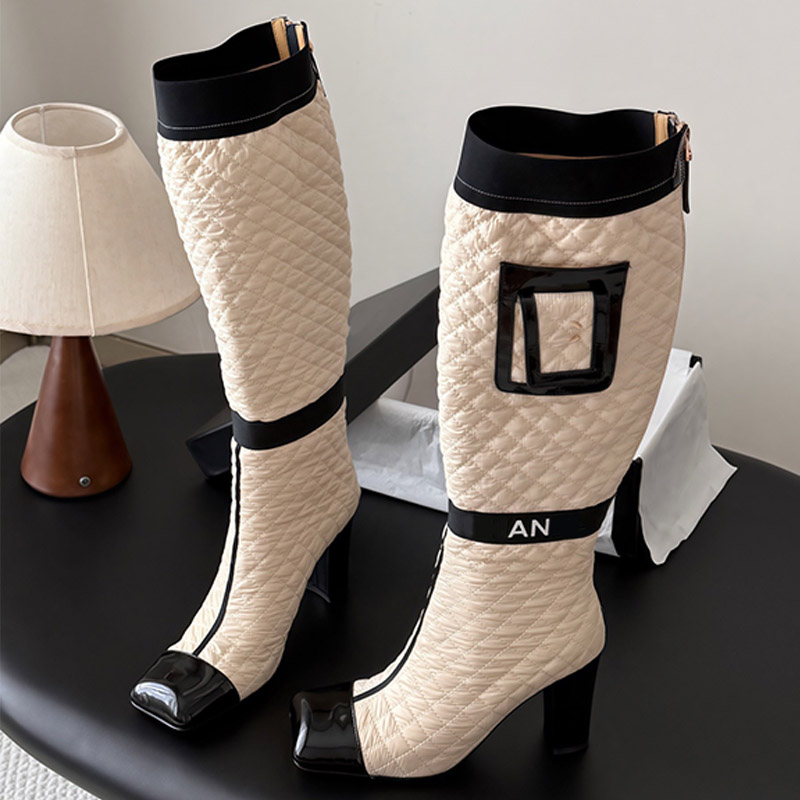 Fashion Womens Knee High Boots Bright Colored Leather Toe Back Zipper Autumn Winter Womens Street Style Boots Elegant Boots Daily Street Travel