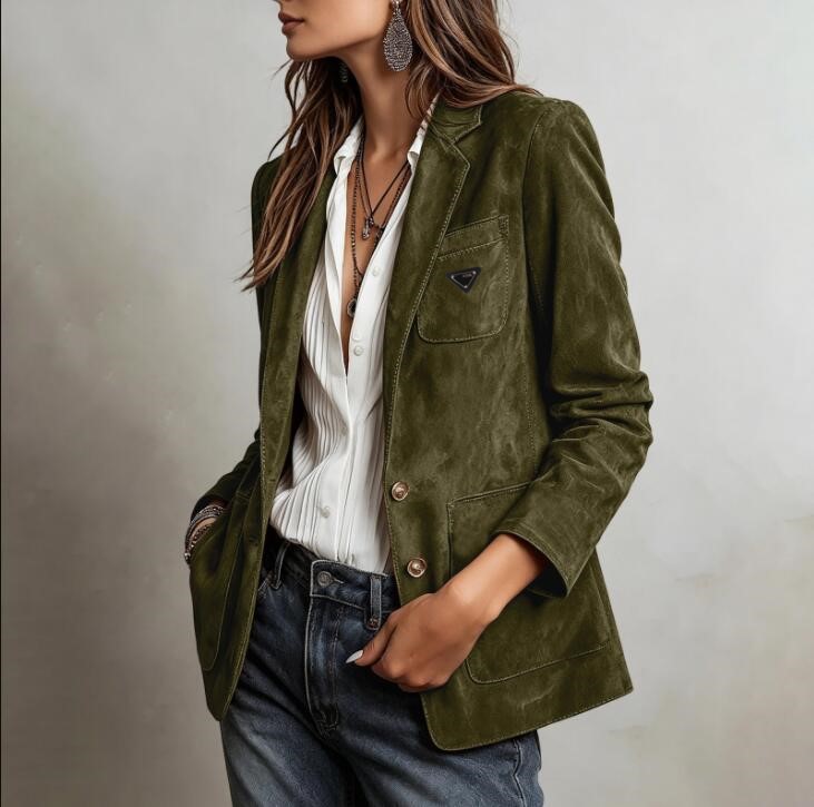 vintage Womens suede Jackets long sleeve woman designer jacket spring Collar suit womens coat RADA1018