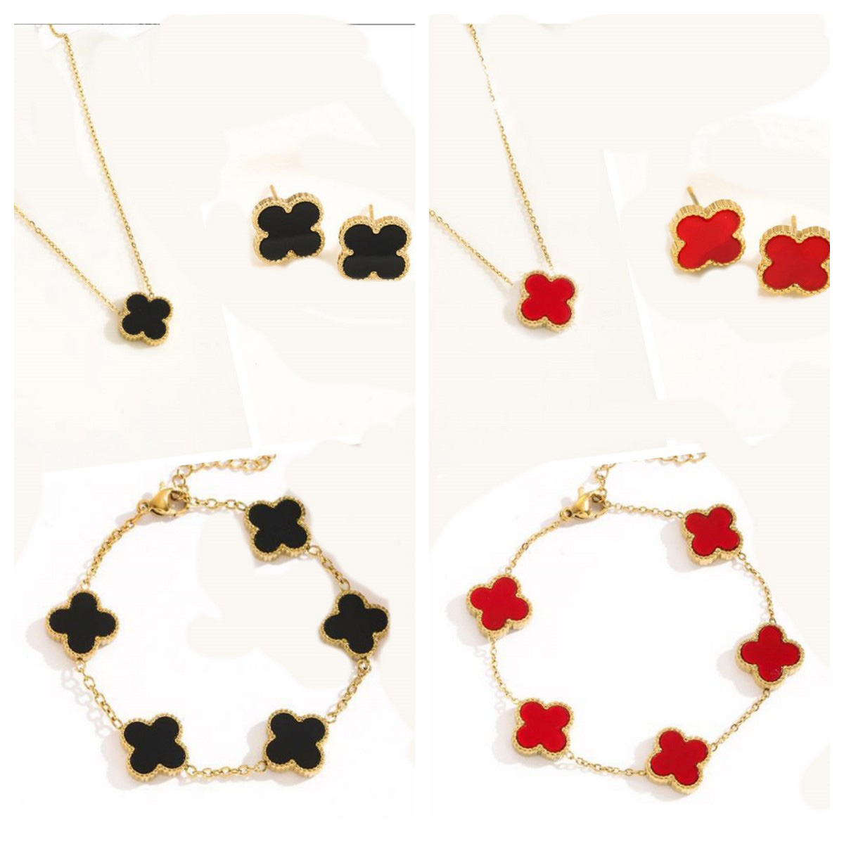 Wholesale And Retail Luxury Brand Earrings Designer Jewelry Sets 4 Four Leaf Clover Bracelet Earrings Necklace Fashion Women Bracelet Gift