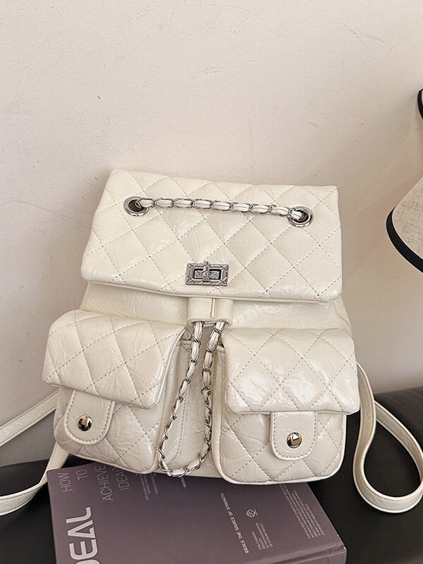Luxury Brand Designer Bag Chic Fashionable Niche Design Backpack, Light Luxury Diamond-Patterned Chain School Bag, Korean Version, Unique And Trendy