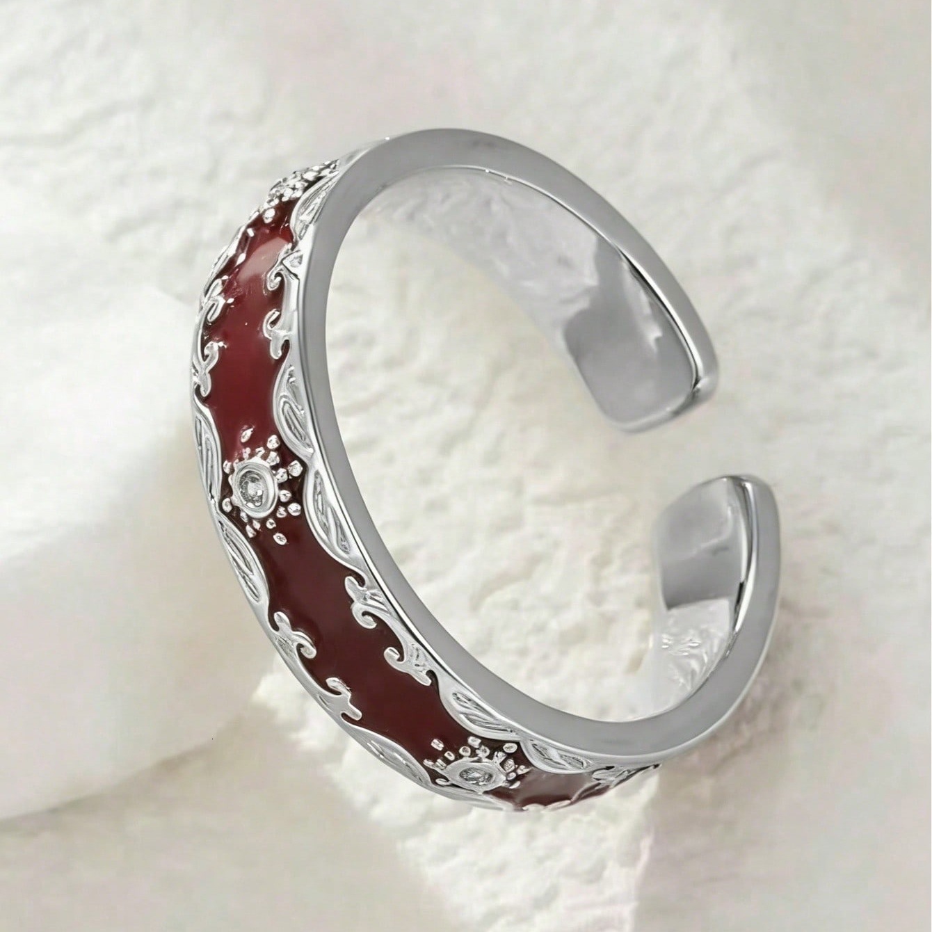 Luxury Brand Designer Jewelry Retro Elegant, This Open Ring Featuring Snowflake-Shaped Cubic Zirconia Stones Is Perfect For Everyday Wear And Adds A